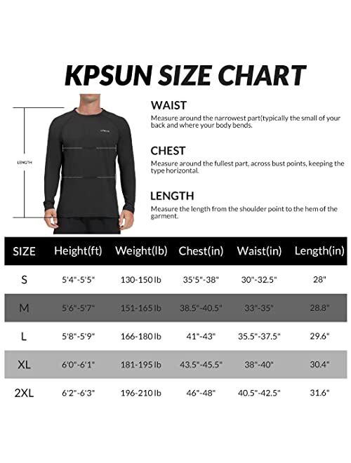 Kpsun UPF 50+ Swim Shirts Long Sleeve Sun Shirts Sun Protection Fishing Shirts Rash Guard Shirt for Men