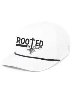 Mens Christian Rooted in Christ Embroidered Rope Hat Foam Front Mesh Back Trucker Hat