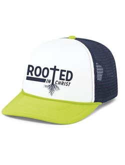 Mens Christian Rooted in Christ Embroidered Rope Hat Foam Front Mesh Back Trucker Hat