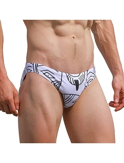 YUZHOU Mens Swim Briefs Bikini Swimwear Striped Bathing Suit Sexy Swimsuit with Drawstring Quick Dry