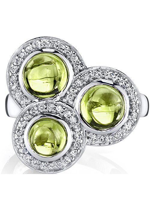 Peora 3.00 carats Peridot Trinity Ring Sterling Silver Sizes 5 to 9