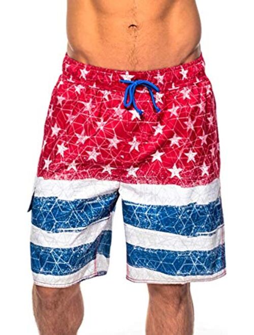 Beach Outfitters Men's Micro Fiber Star Spangled Swim Trunks