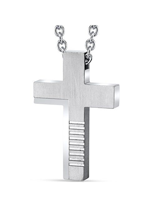 Peora Stainless Steel Textured Classic Cross Pendant Mens Necklace Fathers Day Gift, 22 Inch Chain