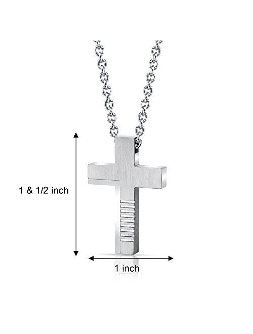 Peora Stainless Steel Textured Classic Cross Pendant Mens Necklace Fathers Day Gift, 22 Inch Chain