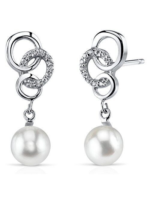 Peora Freshwater Cultured White Pearl Trinity Drop Earrings for Women 925 Sterling Silver, 6.5mm Round Shape, Hypoallergenic, Friction Backs