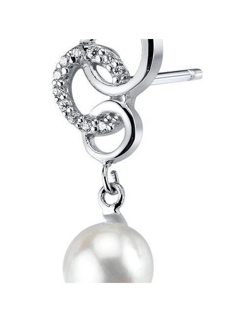 Peora Freshwater Cultured White Pearl Trinity Drop Earrings for Women 925 Sterling Silver, 6.5mm Round Shape, Hypoallergenic, Friction Backs