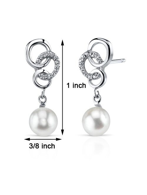 Peora Freshwater Cultured White Pearl Trinity Drop Earrings for Women 925 Sterling Silver, 6.5mm Round Shape, Hypoallergenic, Friction Backs