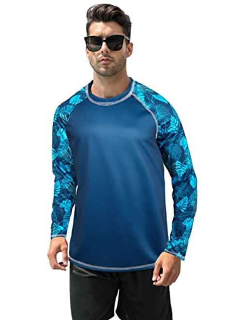 Goodstoworld Men's UPF 50+ Fashion Print Rash Guard Swim Fishing Surf Diving Shirt