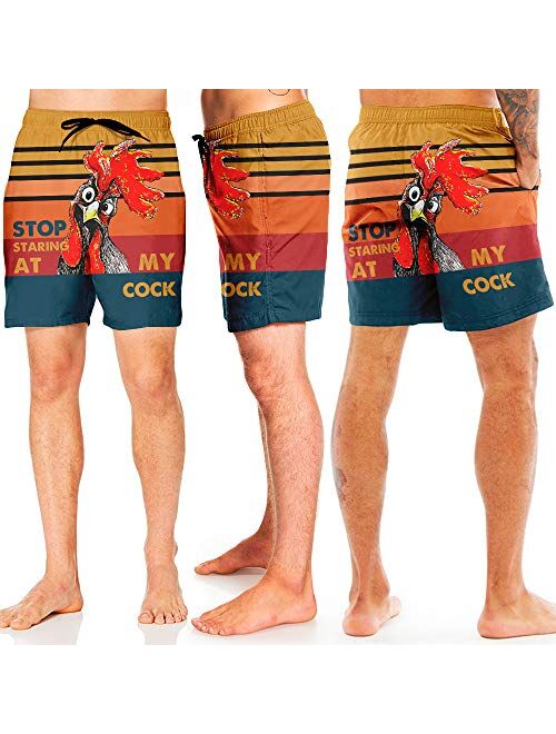 EZYES Stop Staring at My Cock Mens Quick Dry Surfing Swim Trunks Summer Beach Shorts Holiday Cool Board Short with Pockets