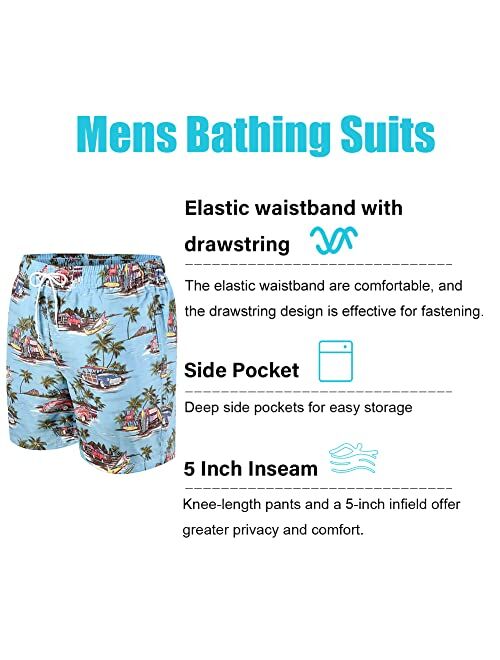 SNOW DREAMS Mens Swim Trunks 5 inch Qucik Dry Board Shorts Bathing Suit for Men Boardshorts Lightweight