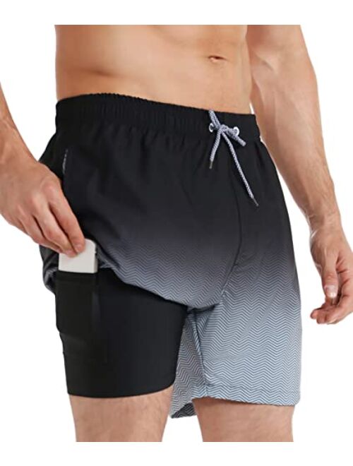 APTRO Men's Swim Trunks with Compression Liner Bathing Suit Quick Dry Swimsuit Beach Shorts