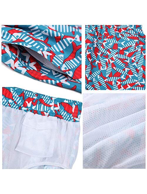 Rokka&Rolla Men's Swim Trunks 7.5" Quick Dry Beach Shorts Swimwear Bathing Suit with Mesh Lining