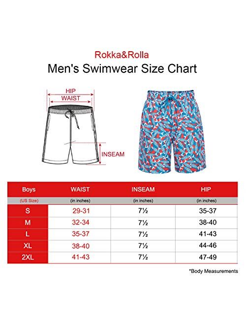 Rokka&Rolla Men's Swim Trunks 7.5" Quick Dry Beach Shorts Swimwear Bathing Suit with Mesh Lining