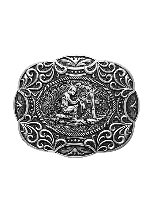 Yoqucol QUKE American Western Cowboy Texas Retro Celtic Cross Horse Horseman Religious Belt Buckle for Men