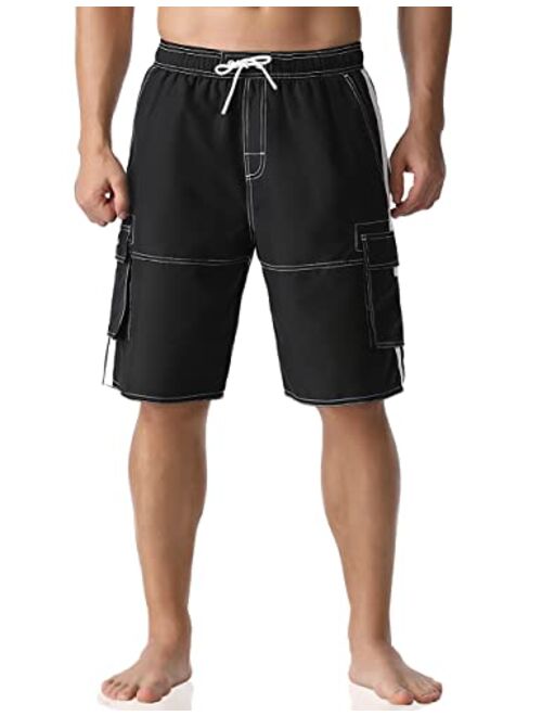 Nonwe Men's Swim Trunks Quick Dry Elastic Waist Boardshorts with Pockets