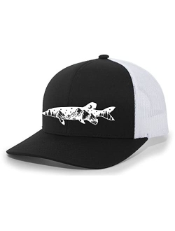 Freshwater Fish Forest Mountain Scenic Pike Mens Embroidered Mesh Back Trucker Hat