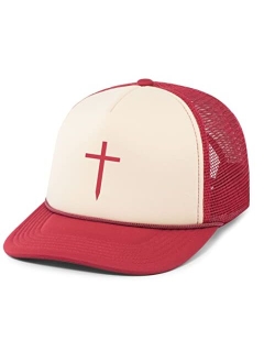 Mens Christian Cross Embroidered Rope Hat Foam Front Mesh Back Trucker Hat