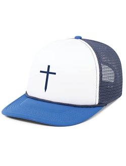 Mens Christian Cross Embroidered Rope Hat Foam Front Mesh Back Trucker Hat