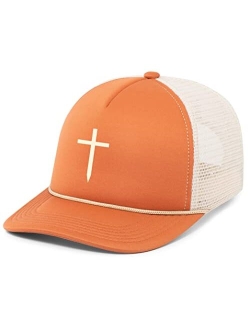 Mens Christian Cross Embroidered Rope Hat Foam Front Mesh Back Trucker Hat