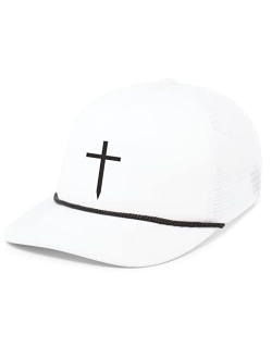 Mens Christian Cross Embroidered Rope Hat Foam Front Mesh Back Trucker Hat