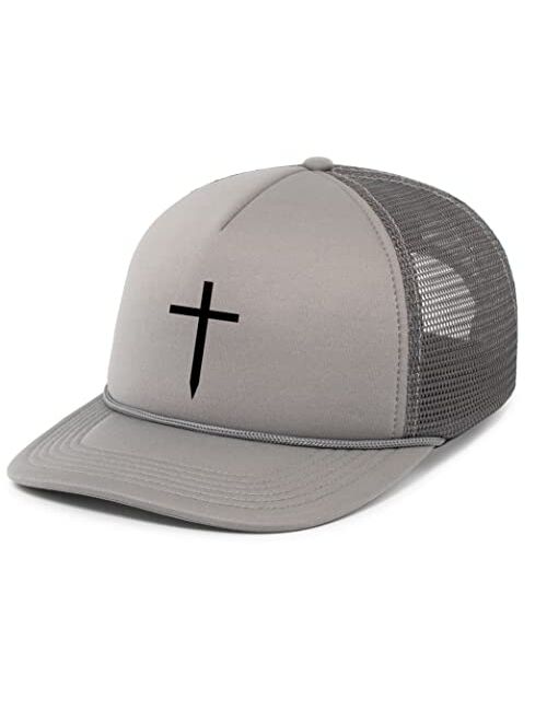 Heritage Pride Mens Christian Cross Embroidered Rope Hat Foam Front Mesh Back Trucker Hat