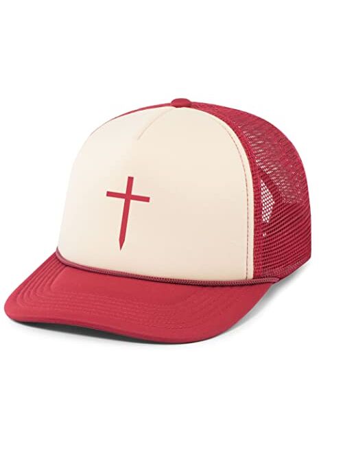 Heritage Pride Mens Christian Cross Embroidered Rope Hat Foam Front Mesh Back Trucker Hat