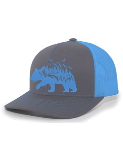 Mens Trucker Hat Embroidered Mountain Bear Outdoor Hat Baseball Cap
