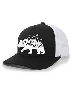 Mens Trucker Hat Embroidered Mountain Bear Outdoor Hat Baseball Cap