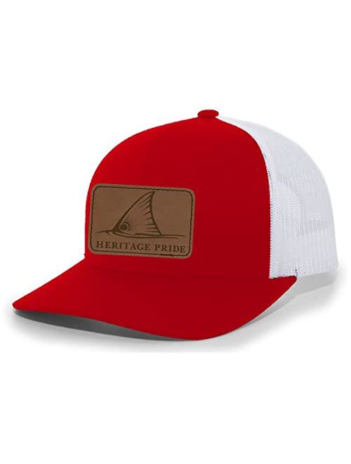 Heritage Pride Redfish Fin Laser Engraved Leather Mens Trucker Hat Baseball Cap