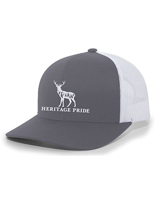 Heritage Pride Scenic Deer Mens Embroidered Mesh Back Trucker Hat Baseball Cap