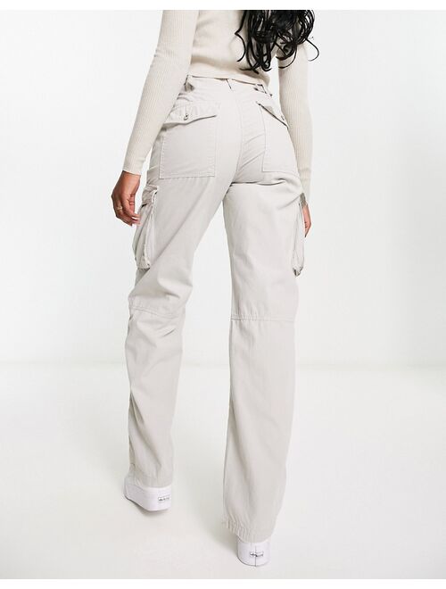 Bershka straight leg cargo pants in stone