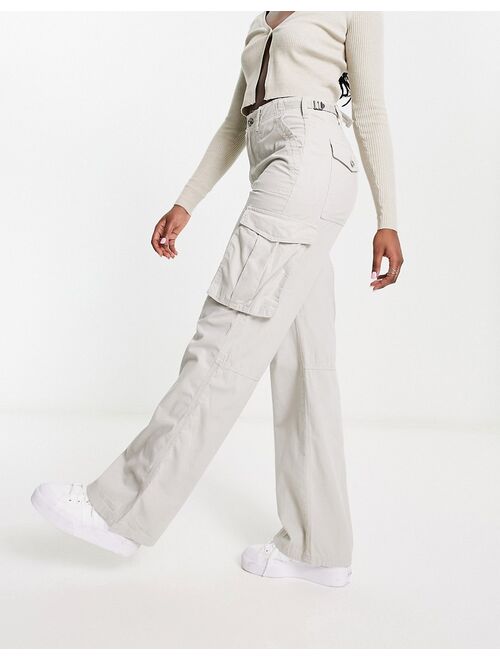 Bershka straight leg cargo pants in stone