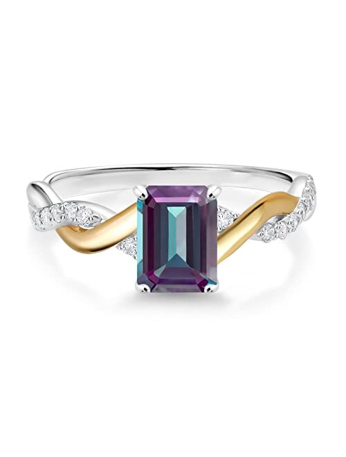 Gem Stone King 1.39 Ct Purplish Created Alexandrite G-H Lab Grown Diamond 925 Silver and 10K Yellow Gold Ring