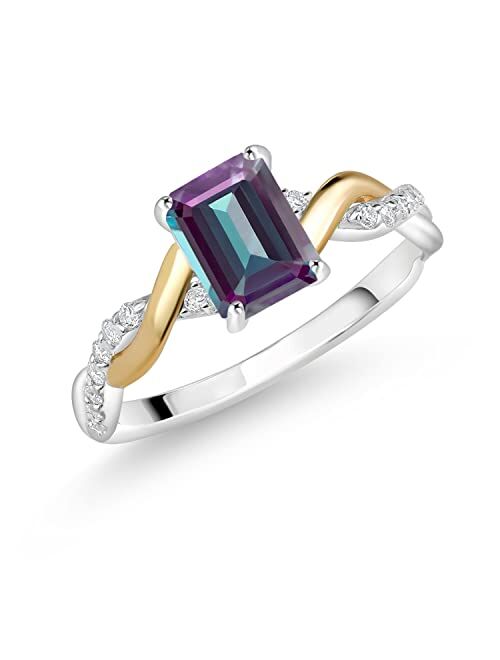 Gem Stone King 1.39 Ct Purplish Created Alexandrite G-H Lab Grown Diamond 925 Silver and 10K Yellow Gold Ring