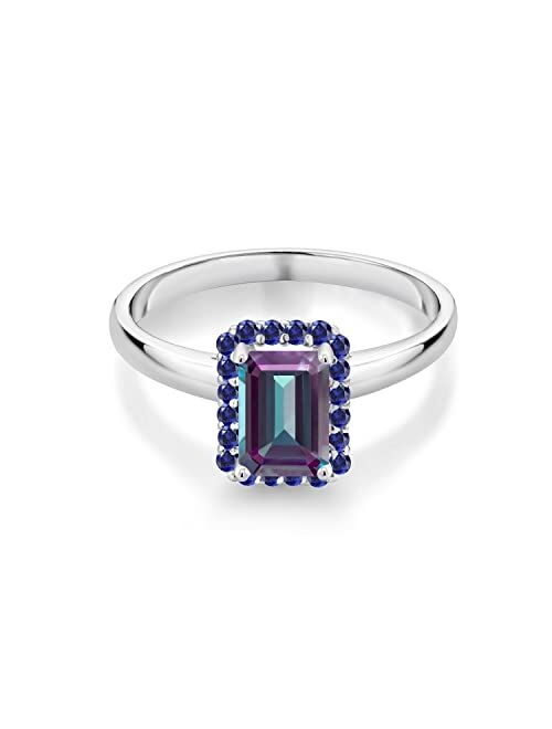 Gem Stone King 1.45 Ct Purplish Created Alexandrite Blue Created Sapphire 10K White Gold Ring