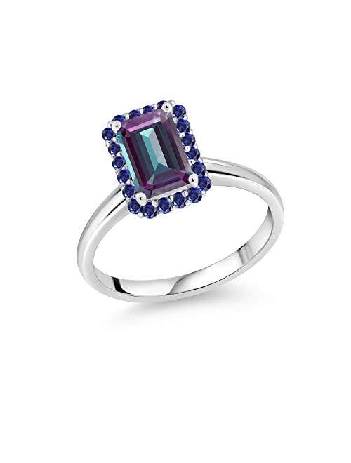 Gem Stone King 1.45 Ct Purplish Created Alexandrite Blue Created Sapphire 10K White Gold Ring