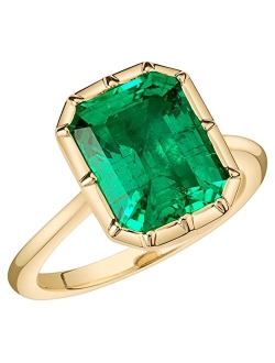 Created Colombian Emerald Ring for Women 14K White or Yellow Gold, Bezel Solitaire, 4 Carats Vivid Green 11x9mm Emerald Cut, Sizes 4 to 10