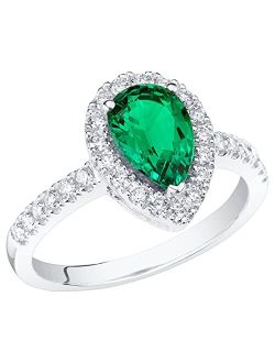 Created Colombian Emerald with Lab Grown Diamonds Teardrop Engagement Ring for Women 14K White or Yellow Gold, 1.70 Carats Total, Vivid Green 9x6mm Pear Shape, Size