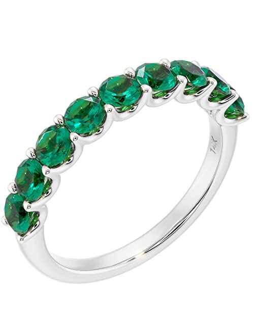 Peora Solid 14K Gold 1 Carat Created Emerald 9-Stone Half Eternity Band for Women, Wedding Anniversary Stackable Ring, Sizes 4 to 10