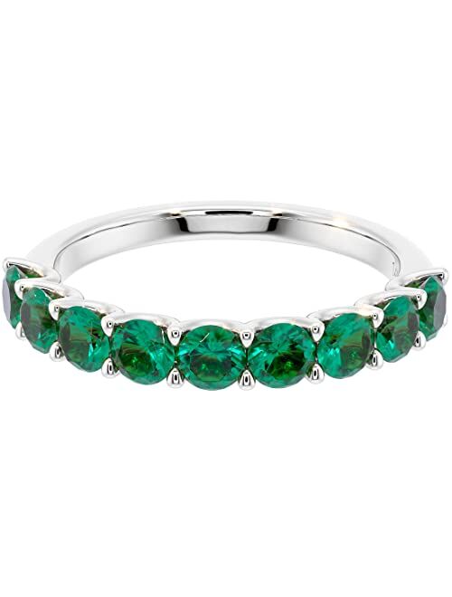 Peora Solid 14K Gold 1 Carat Created Emerald 9-Stone Half Eternity Band for Women, Wedding Anniversary Stackable Ring, Sizes 4 to 10