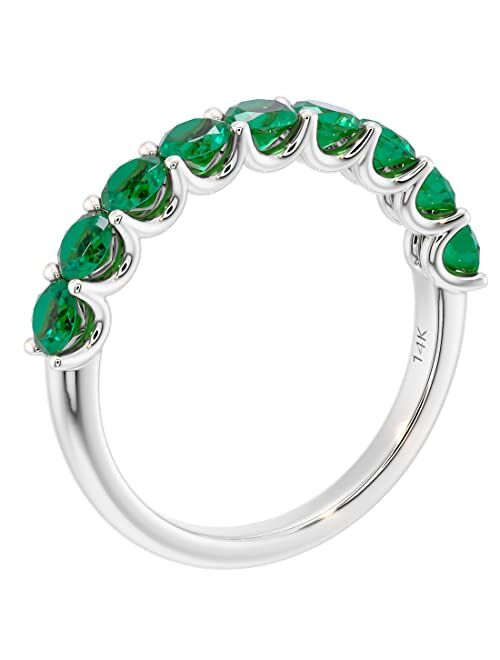 Peora Solid 14K Gold 1 Carat Created Emerald 9-Stone Half Eternity Band for Women, Wedding Anniversary Stackable Ring, Sizes 4 to 10