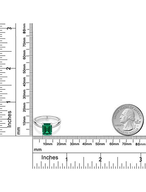 Gem Stone King 2.00 Ct Emerald Cut Green Simulated Emerald 10K White Gold Ring
