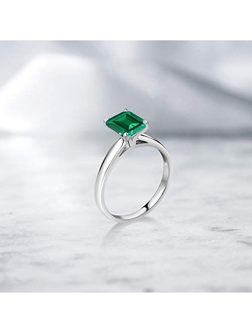 Gem Stone King 2.00 Ct Emerald Cut Green Simulated Emerald 10K White Gold Ring