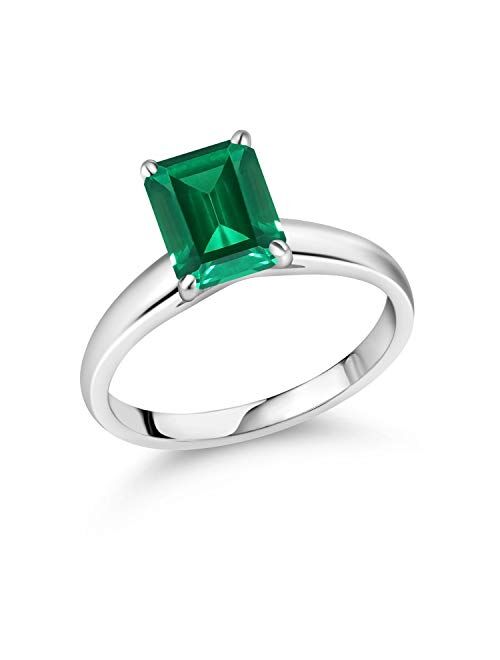 Gem Stone King 2.00 Ct Emerald Cut Green Simulated Emerald 10K White Gold Ring