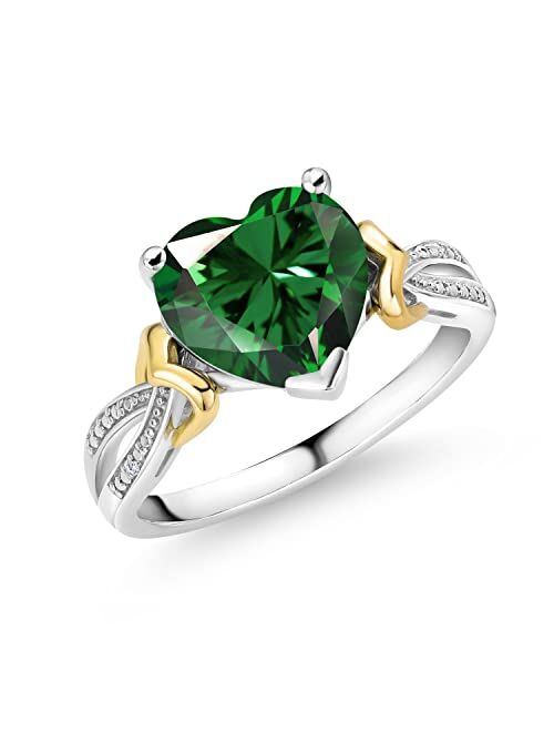 Gem Stone King 925 Sterling Silver and 10K Rose Gold Green Nano Emerald and White Lab Grown Diamond Accent Women Ring (3.01 Cttw, Heart Shape 10MM, Available In Size 5, 6