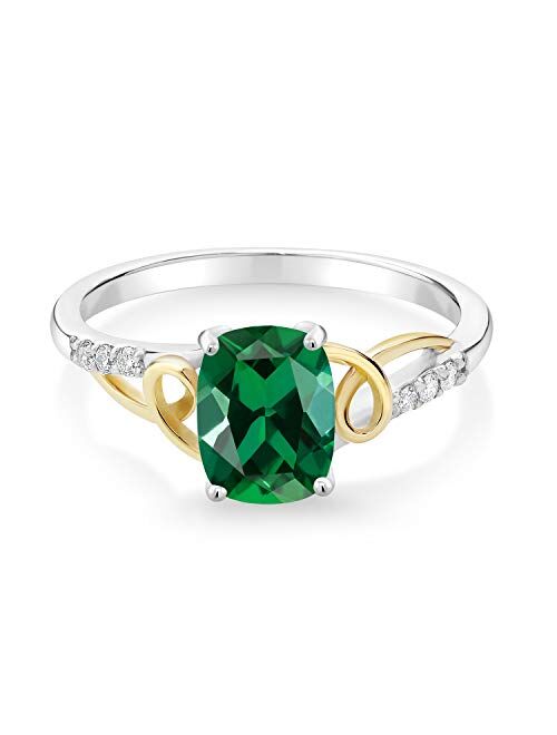 Gem Stone King 2 Tone 10K Yellow Gold and 925 Sterling Silver Green Created Emerald and White Lab Grown Diamond Engagement Ring For Women (1.16 Cttw, Available in Size 5,