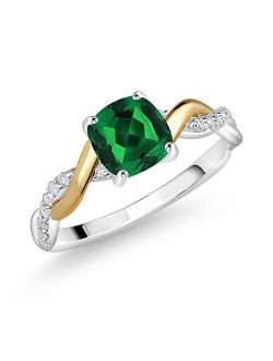 Gem Stone King 925 Silver and 10K Yellow Gold Cushion Green Nano Emerald and White Lab Grown Diamond Knot Eternity Women Engagement Ring (1.11 Cttw, Available In Size 5, 