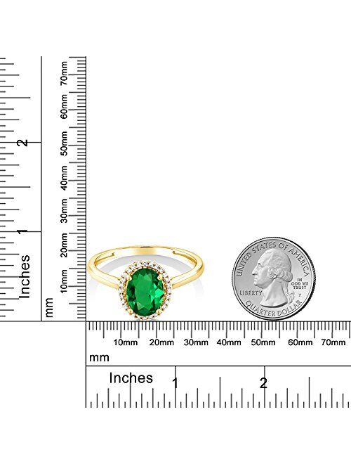 Gem Stone King 10K Yellow Gold Green Simulated Emerald and Diamond Engagement Ring For Women (1.00 Cttw, Oval 8X6MM, Available In Size 5,6,7,8,9)