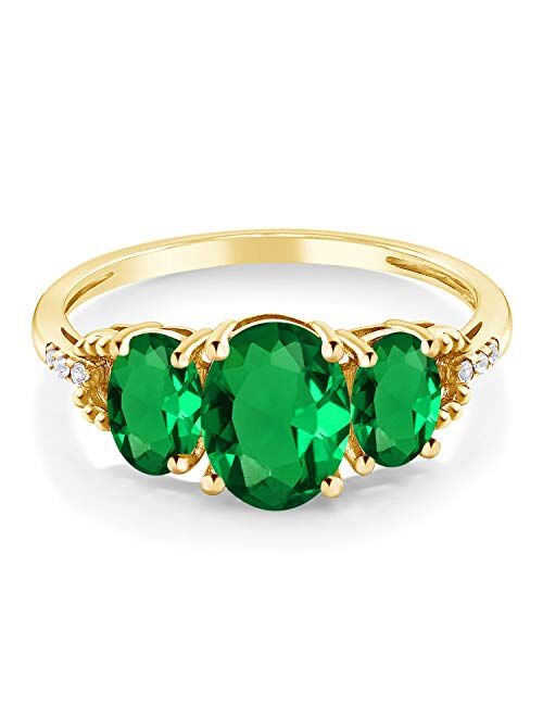 Gem Stone King 10K Yellow Gold Green Simulated Emerald Engagement Ring For Women (1.59 Cttw, Oval Gemstone Birthstone, Available in size 5, 6, 7, 8, 9)