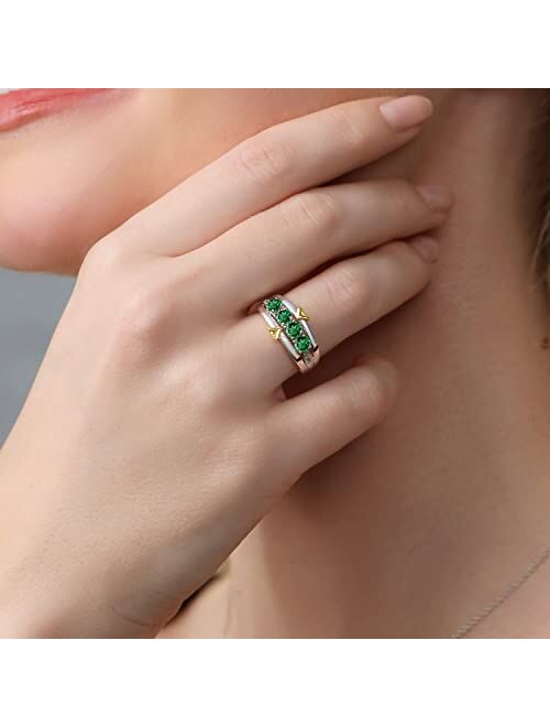 Gem Stone King 925 Sterling Silver and 10K Yellow Gold Green Nano Emerald and White G-H Lab Grown Diamond Ring For Women (1.25 Cttw, Available In Size 5, 6, 7, 8, 9)